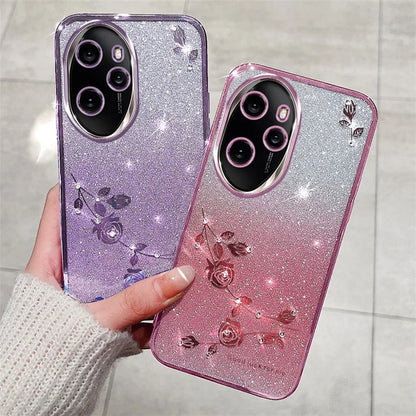 KADEM For Honor 100 Pro 5G Cover Flower Pattern Gradient TPU Cell Phone Case with Strap