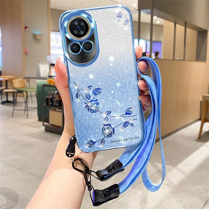KADEM For Huawei nova 12 5G Cell Phone Case Flower Pattern TPU Gradient Cover with Strap