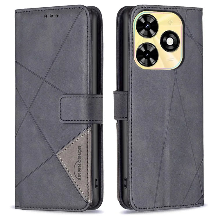 BINFEN COLOR BF05 For Transsion Tecno Spark 20C Case Stand Wallet Geometric Line Leather Cover
