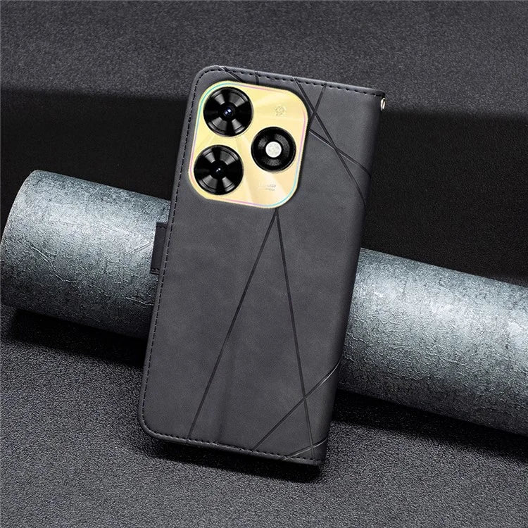 BINFEN COLOR BF05 For Transsion Tecno Spark 20C Case Stand Wallet Geometric Line Leather Cover