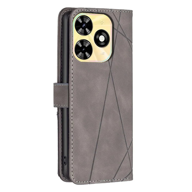 BINFEN COLOR BF05 For Transsion Tecno Spark 20C Case Stand Wallet Geometric Line Leather Cover