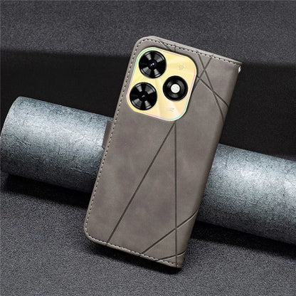 BINFEN COLOR BF05 For Transsion Tecno Spark 20C Case Stand Wallet Geometric Line Leather Cover