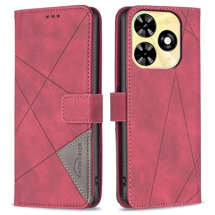 BINFEN COLOR BF05 For Transsion Tecno Spark 20C Case Stand Wallet Geometric Line Leather Cover