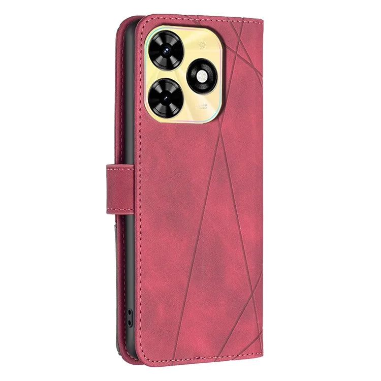 BINFEN COLOR BF05 For Transsion Tecno Spark 20C Case Stand Wallet Geometric Line Leather Cover