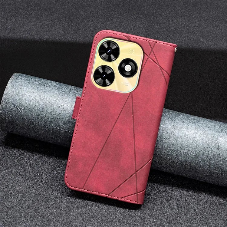 BINFEN COLOR BF05 For Transsion Tecno Spark 20C Case Stand Wallet Geometric Line Leather Cover