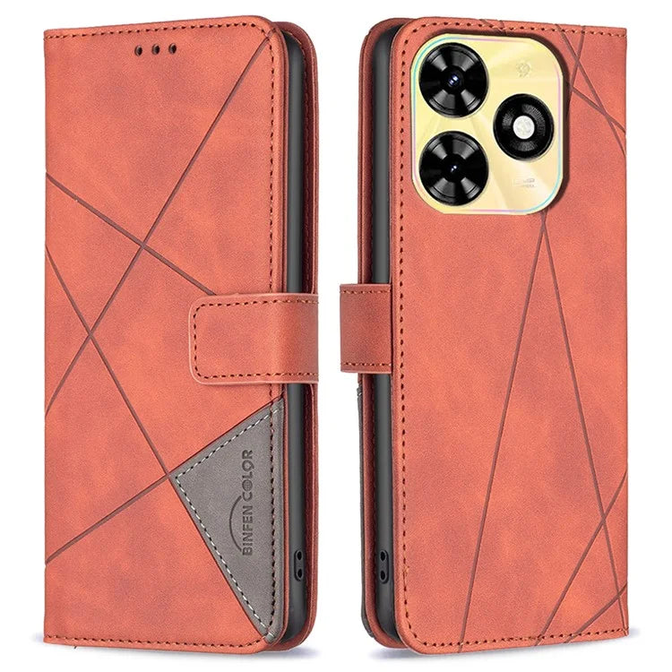 BINFEN COLOR BF05 For Transsion Tecno Spark 20C Case Stand Wallet Geometric Line Leather Cover