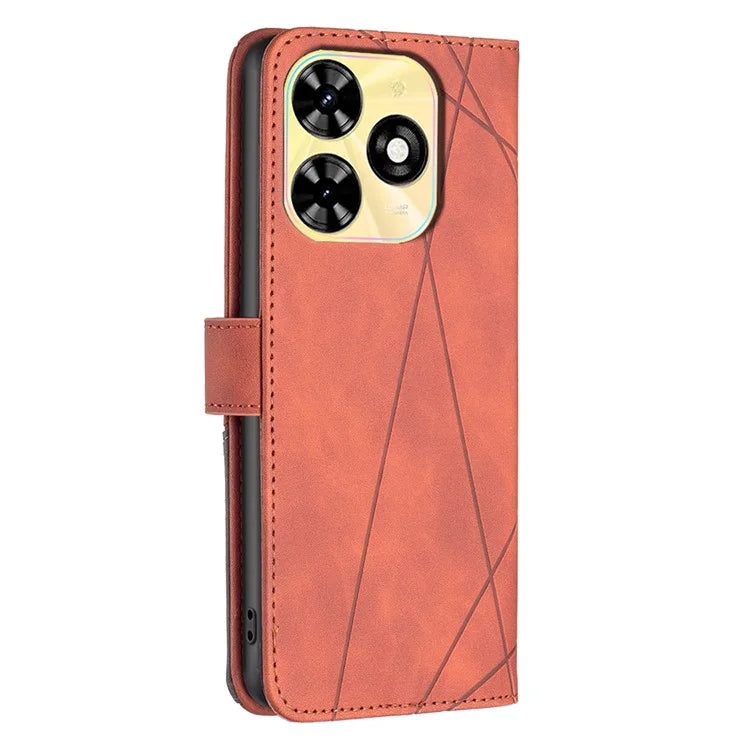 BINFEN COLOR BF05 For Transsion Tecno Spark 20C Case Stand Wallet Geometric Line Leather Cover
