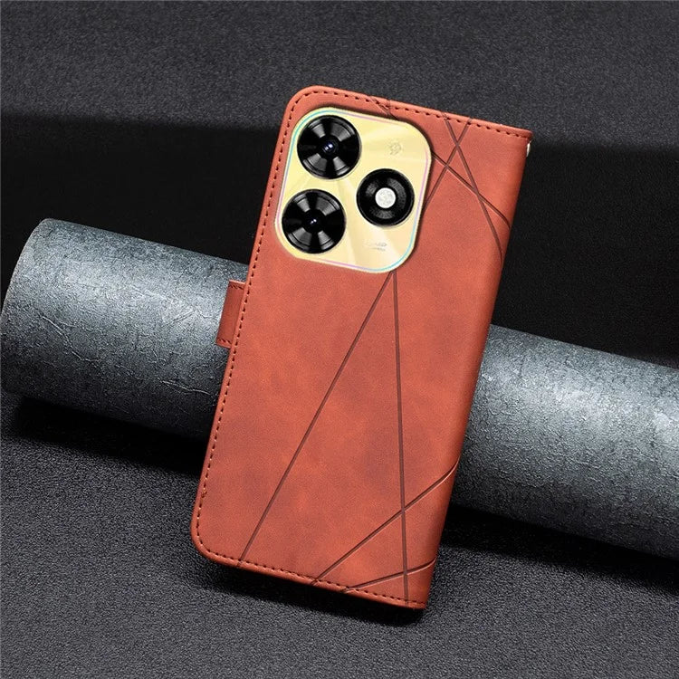 BINFEN COLOR BF05 For Transsion Tecno Spark 20C Case Stand Wallet Geometric Line Leather Cover