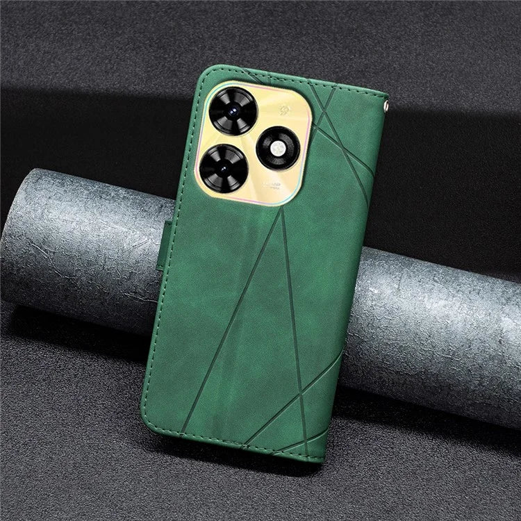 BINFEN COLOR BF05 For Transsion Tecno Spark 20C Case Stand Wallet Geometric Line Leather Cover