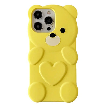 For iPhone 15 Pro Case Solid Color Bear Shape Soft TPU Rubberized Phone Cover