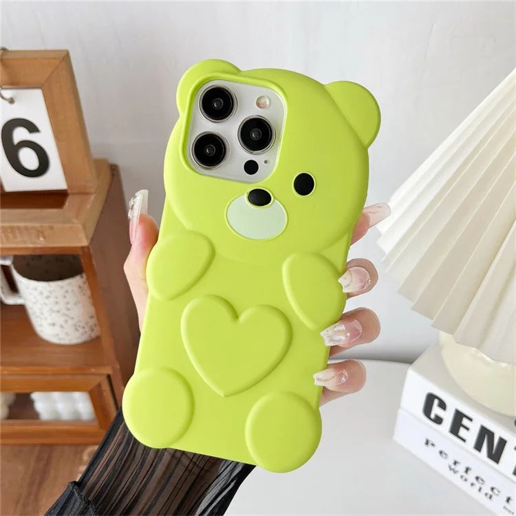 For iPhone 15 Pro Case Solid Color Bear Shape Soft TPU Rubberized Phone Cover