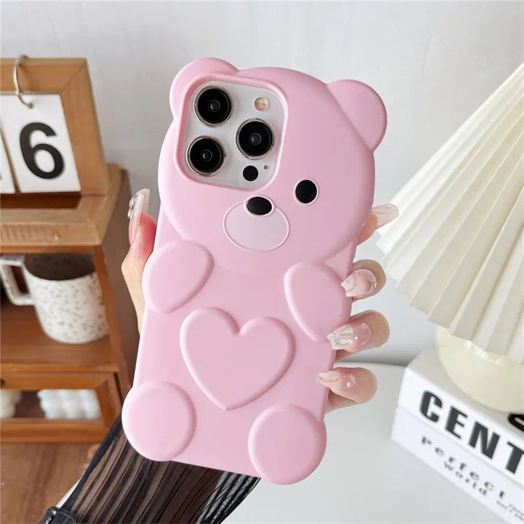 For iPhone 15 Pro Case Solid Color Bear Shape Soft TPU Rubberized Phone Cover