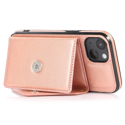 For iPhone 13 6.1 inch Cell Phone Case Card Bag Design PU+TPU Cover with Shoulder Strap