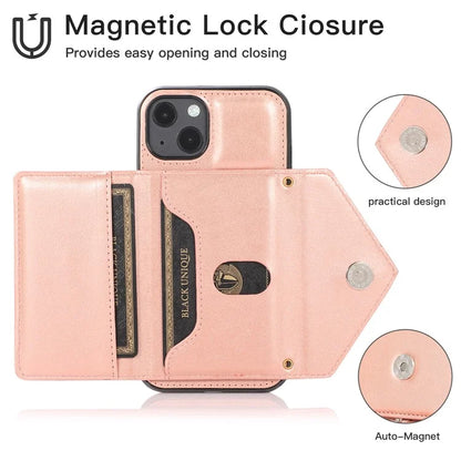 For iPhone 13 6.1 inch Cell Phone Case Card Bag Design PU+TPU Cover with Shoulder Strap