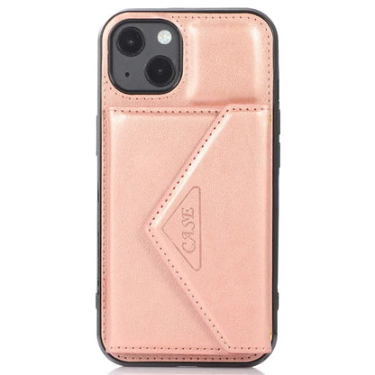 For iPhone 13 6.1 inch Cell Phone Case Card Bag Design PU+TPU Cover with Shoulder Strap