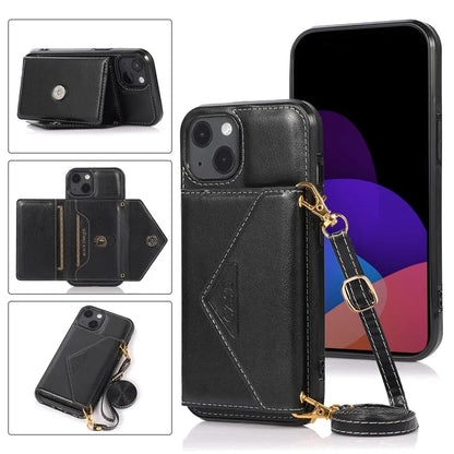 For iPhone 13 6.1 inch Cell Phone Case Card Bag Design PU+TPU Cover with Shoulder Strap