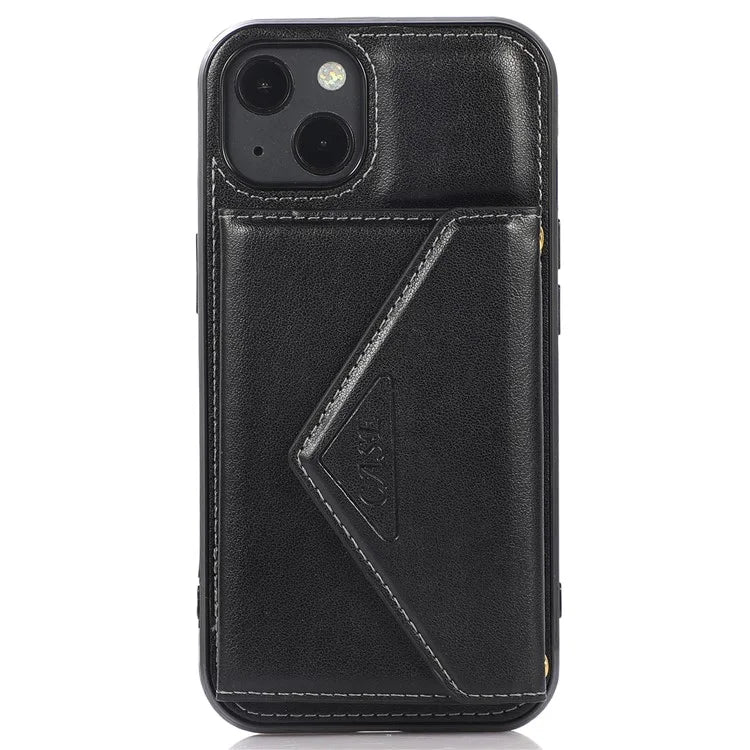 For iPhone 13 6.1 inch Cell Phone Case Card Bag Design PU+TPU Cover with Shoulder Strap