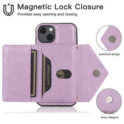 For iPhone 13 6.1 inch Cell Phone Case Card Bag Design PU+TPU Cover with Shoulder Strap