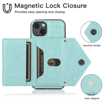 For iPhone 13 6.1 inch Cell Phone Case Card Bag Design PU+TPU Cover with Shoulder Strap