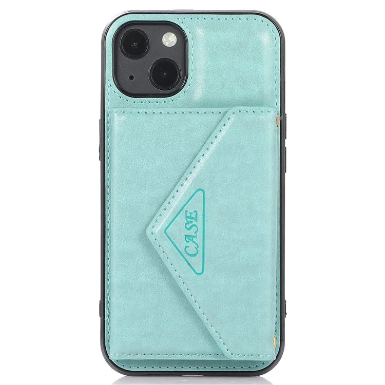 For iPhone 13 6.1 inch Cell Phone Case Card Bag Design PU+TPU Cover with Shoulder Strap