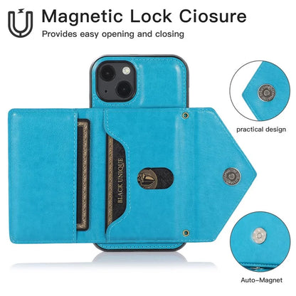 For iPhone 13 6.1 inch Cell Phone Case Card Bag Design PU+TPU Cover with Shoulder Strap