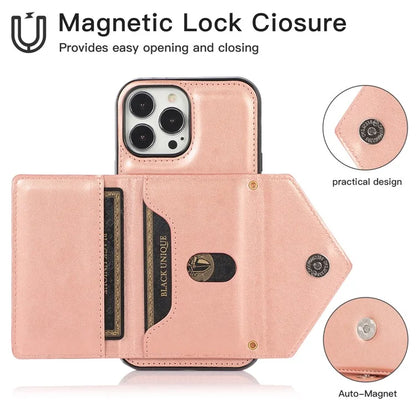 For iPhone 15 Pro Case Card Holder Drop-proof PU+TPU Phone Cover with Shoulder Strap