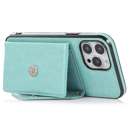 For iPhone 15 Pro Case Card Holder Drop-proof PU+TPU Phone Cover with Shoulder Strap