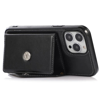 For iPhone 15 Pro Case Card Holder Drop-proof PU+TPU Phone Cover with Shoulder Strap