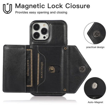 For iPhone 15 Pro Case Card Holder Drop-proof PU+TPU Phone Cover with Shoulder Strap