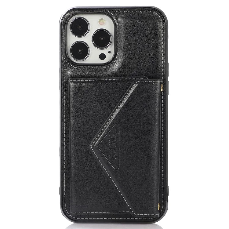 For iPhone 15 Pro Case Card Holder Drop-proof PU+TPU Phone Cover with Shoulder Strap