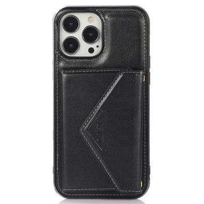 For iPhone 15 Pro Case Card Holder Drop-proof PU+TPU Phone Cover with Shoulder Strap