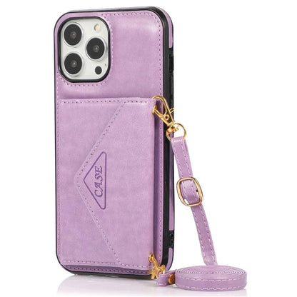 For iPhone 13 Pro 6.1 inch Cell Phone Case Leather+TPU Anti-shock Crossbody Cover with Card Bag