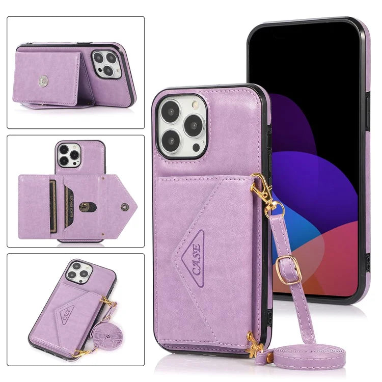 For iPhone 13 Pro 6.1 inch Cell Phone Case Leather+TPU Anti-shock Crossbody Cover with Card Bag
