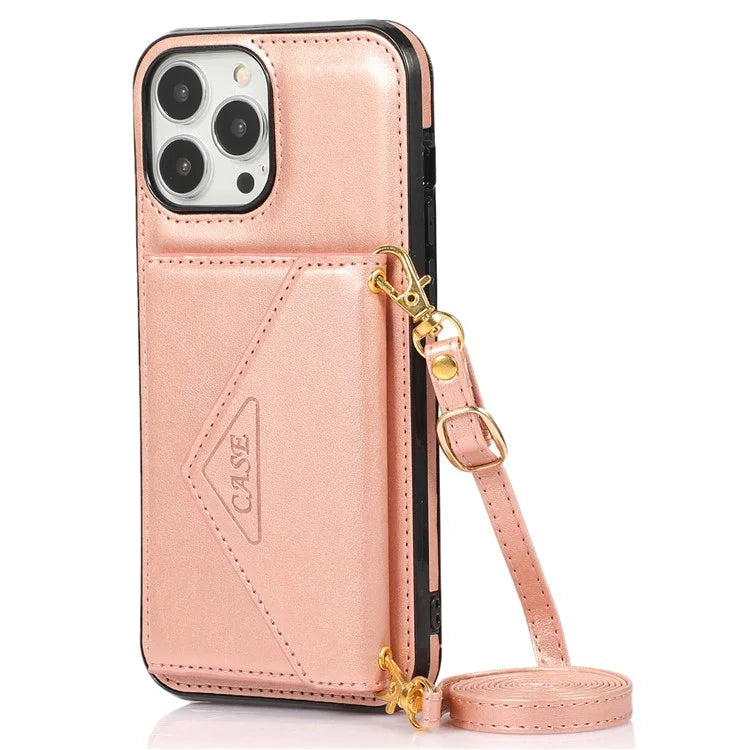 For iPhone 13 Pro 6.1 inch Cell Phone Case Leather+TPU Anti-shock Crossbody Cover with Card Bag
