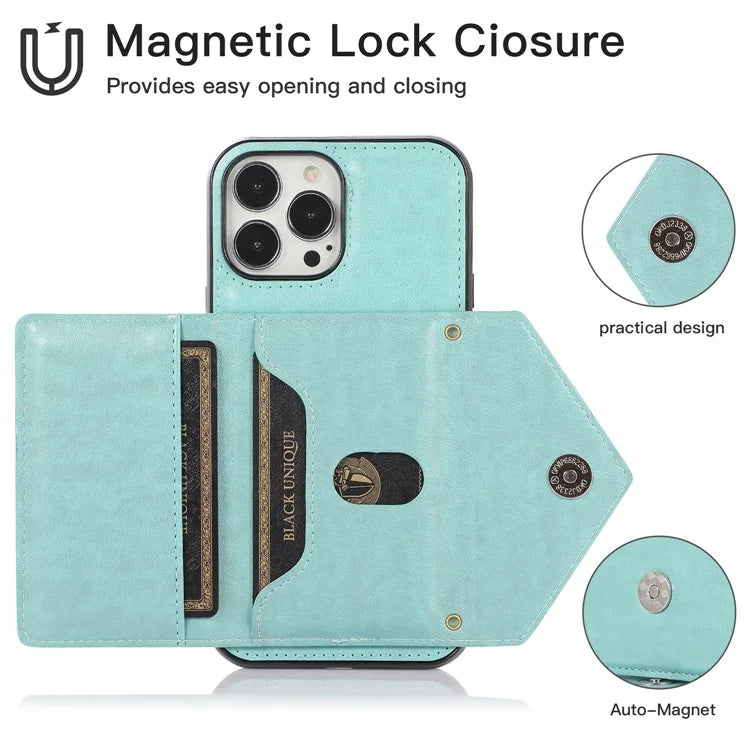 For iPhone 13 Pro 6.1 inch Cell Phone Case Leather+TPU Anti-shock Crossbody Cover with Card Bag