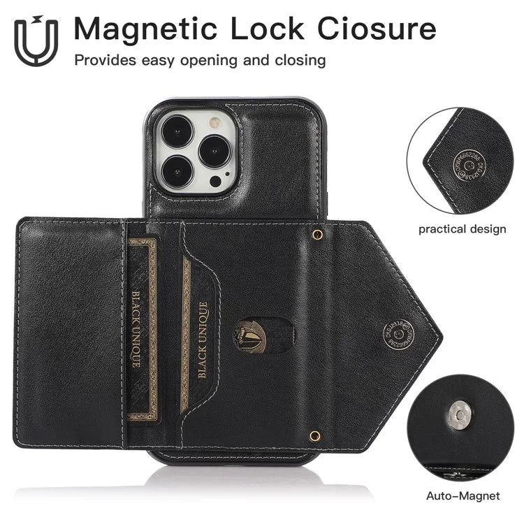 For iPhone 13 Pro 6.1 inch Cell Phone Case Leather+TPU Anti-shock Crossbody Cover with Card Bag