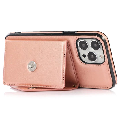 For iPhone 14 Pro Case Card Holder Kickstand Leather+TPU Cover with Long Strap