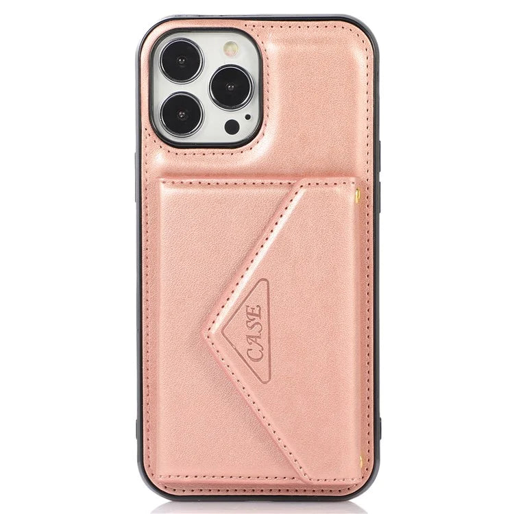For iPhone 14 Pro Case Card Holder Kickstand Leather+TPU Cover with Long Strap
