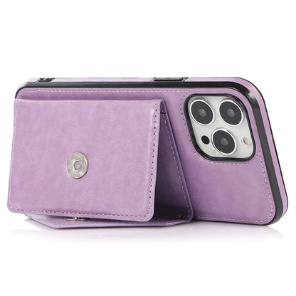 For iPhone 14 Pro Case Card Holder Kickstand Leather+TPU Cover with Long Strap