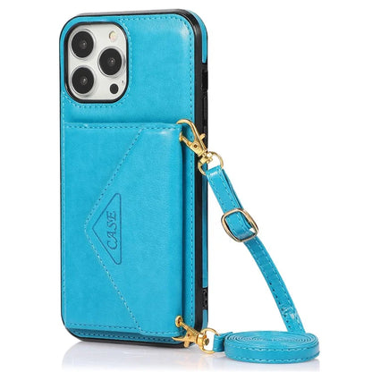 For iPhone 14 Pro Case Card Holder Kickstand Leather+TPU Cover with Long Strap