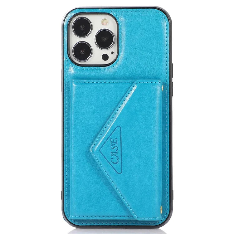 For iPhone 14 Pro Case Card Holder Kickstand Leather+TPU Cover with Long Strap