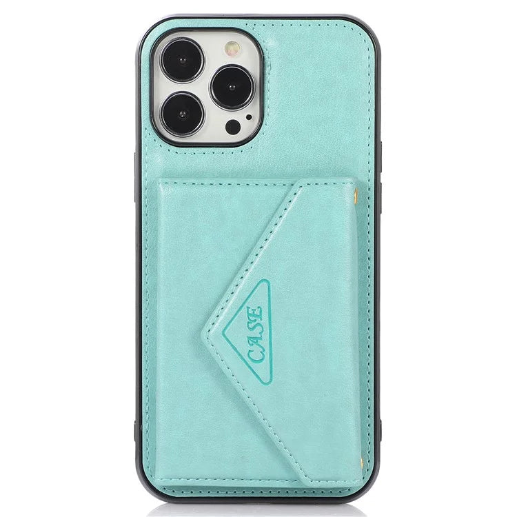 For iPhone 14 Pro Case Card Holder Kickstand Leather+TPU Cover with Long Strap