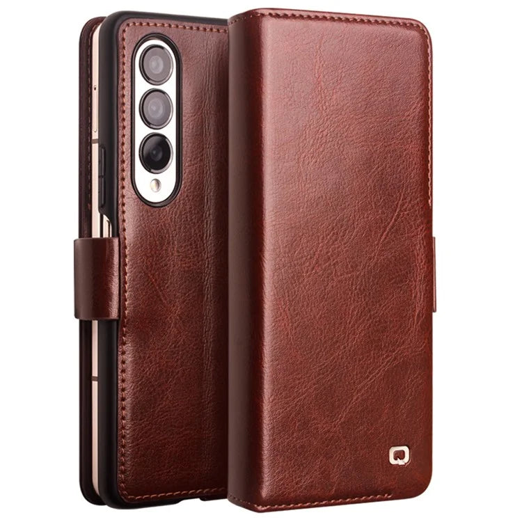 QIALINO For Samsung Galaxy Z Fold4 5G Genuine Cow Leather Case Wallet Magnetic Phone Cover