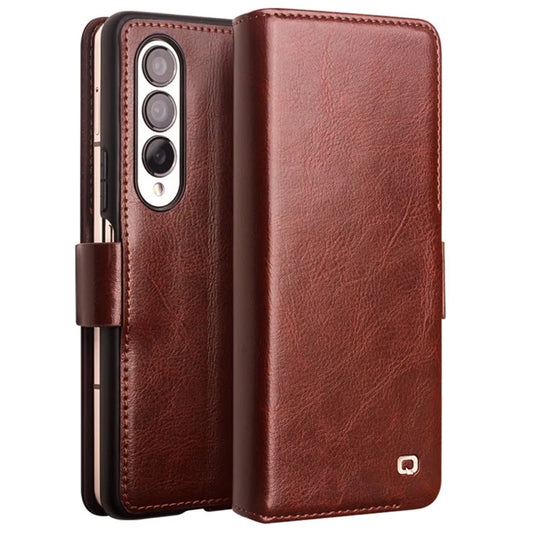 QIALINO For Samsung Galaxy Z Fold4 5G Genuine Cow Leather Case Wallet Magnetic Phone Cover