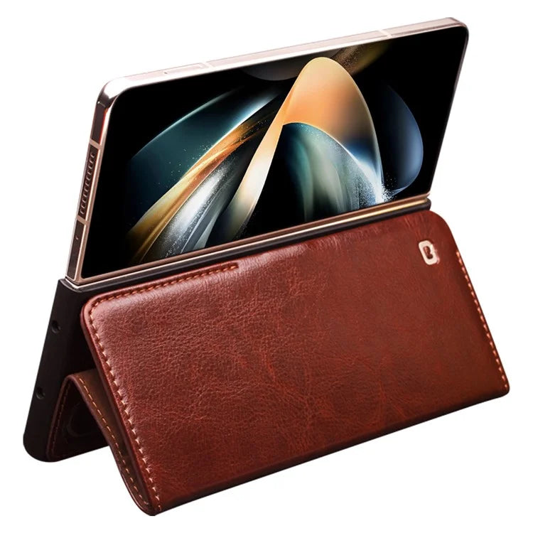 QIALINO For Samsung Galaxy Z Fold4 5G Genuine Cow Leather Case Wallet Magnetic Phone Cover