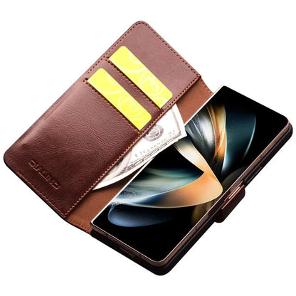 QIALINO For Samsung Galaxy Z Fold4 5G Genuine Cow Leather Case Wallet Magnetic Phone Cover