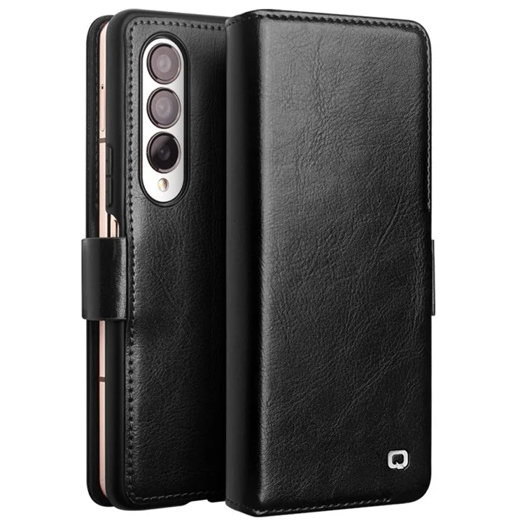 QIALINO For Samsung Galaxy Z Fold4 5G Genuine Cow Leather Case Wallet Magnetic Phone Cover