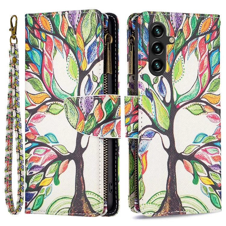BF03 For Samsung Galaxy A55 5G Leather Case Magnetic Zipper Flip Phone Cover