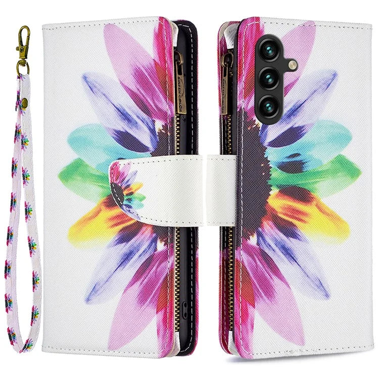 BF03 For Samsung Galaxy A55 5G Leather Case Magnetic Zipper Flip Phone Cover