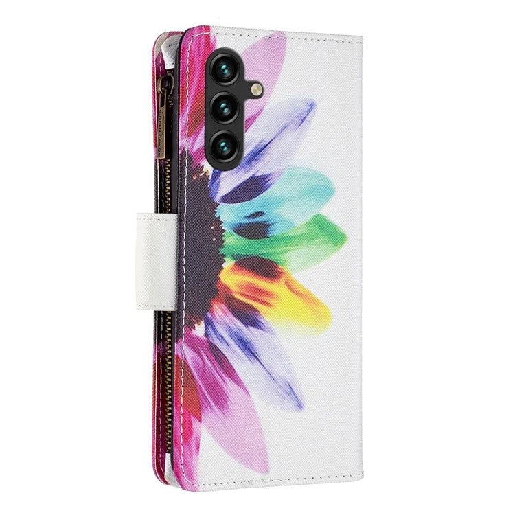 BF03 For Samsung Galaxy A55 5G Leather Case Magnetic Zipper Flip Phone Cover